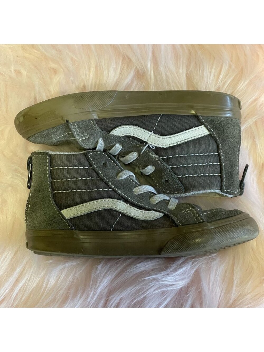 Vans Kids Gray Suede High-Top Sneakers With Zippers 6.5 Pre-Owned
